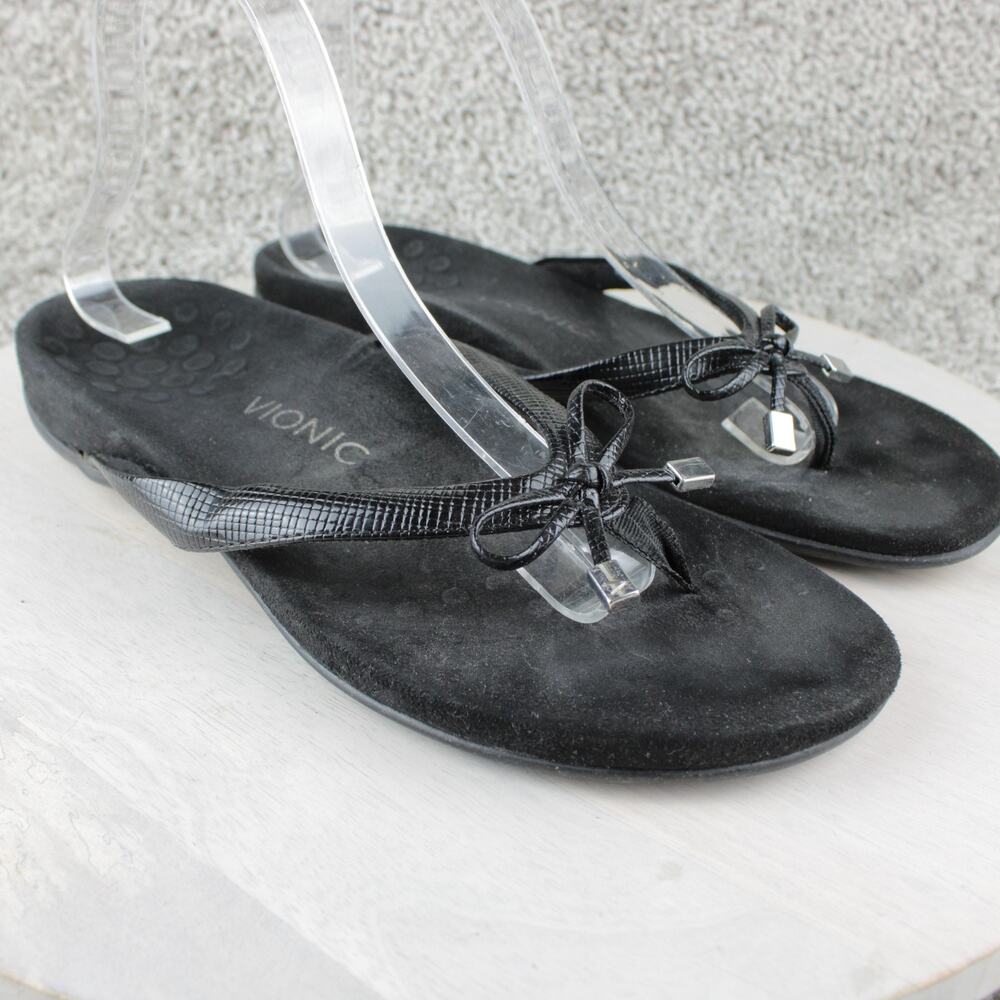 Vionic Bella II Black Lizard Print Bow Orthotic Sandals Womens 9